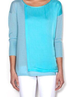 Christopher Fischer Joanne Slouchy Top Light Aqua Colorblock Cashmere Silk NWT